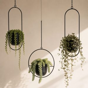 Set of 3 Hanging Metal Planters with Trailing Plants